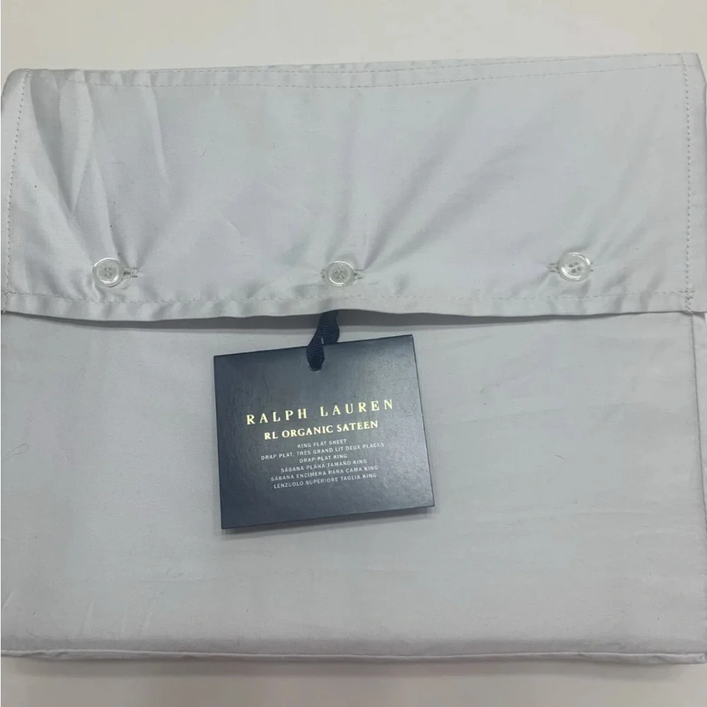 NEW Ralph Lauren RL Organic Cotton Sateen Platinum King Flat Sheet $200